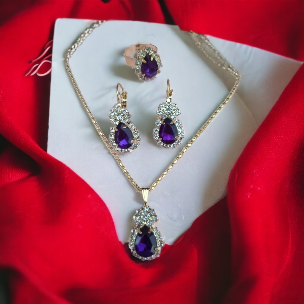 COPY - Luxury Set of Elegant Gorgeous Jewelry 3 Pieces Necklace Earrings and Ad…